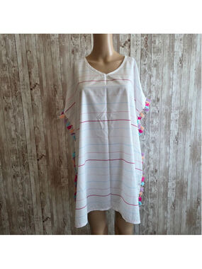 Unbranded White Striped Tassel Swim Coverup One Size NWOT